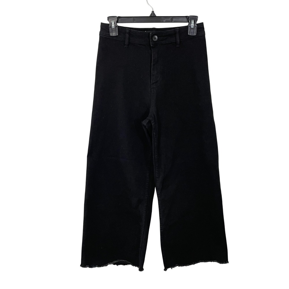Joseph Ribkoff Black Wide Leg Cropped Jeans Raw Hem Womens Size 6 Style 233970